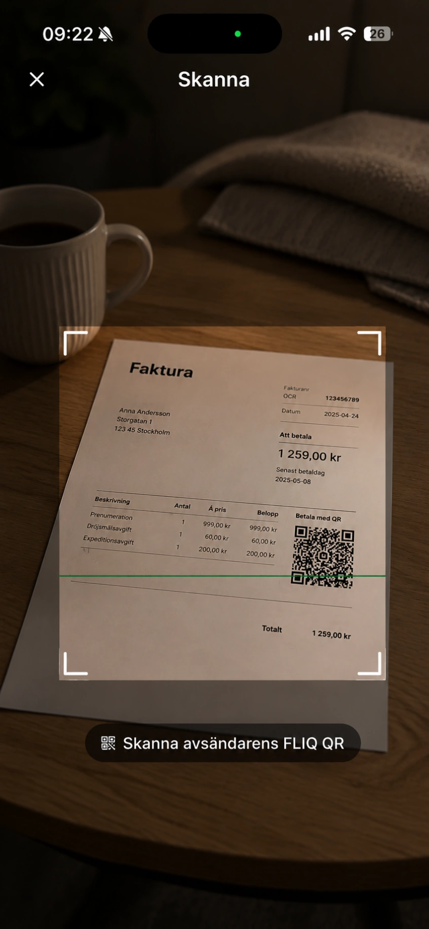 The FLIQ app — paying an invoice