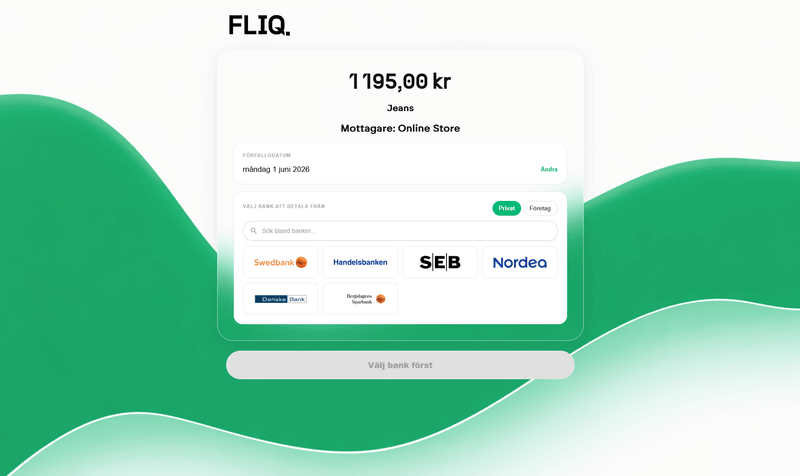 FLIQ invoice payment — choosing a bank and approving