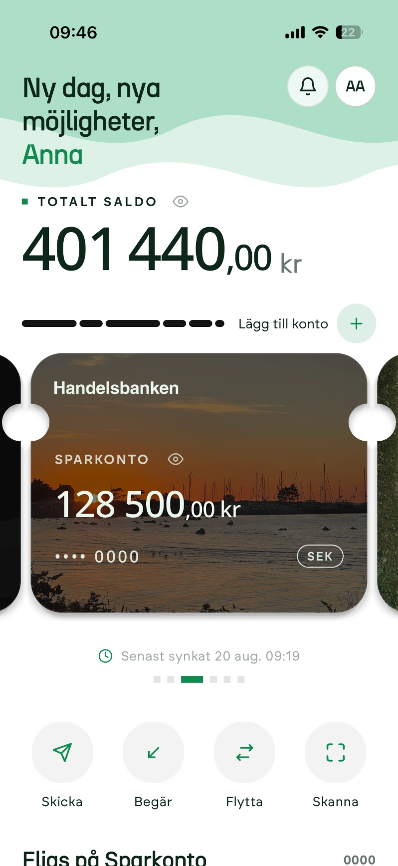 FLIQ app — account overview, light mode